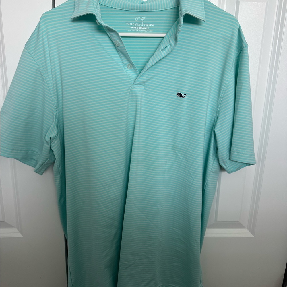 Vineyard Vines Men's Aqua Striped Polo Shirt